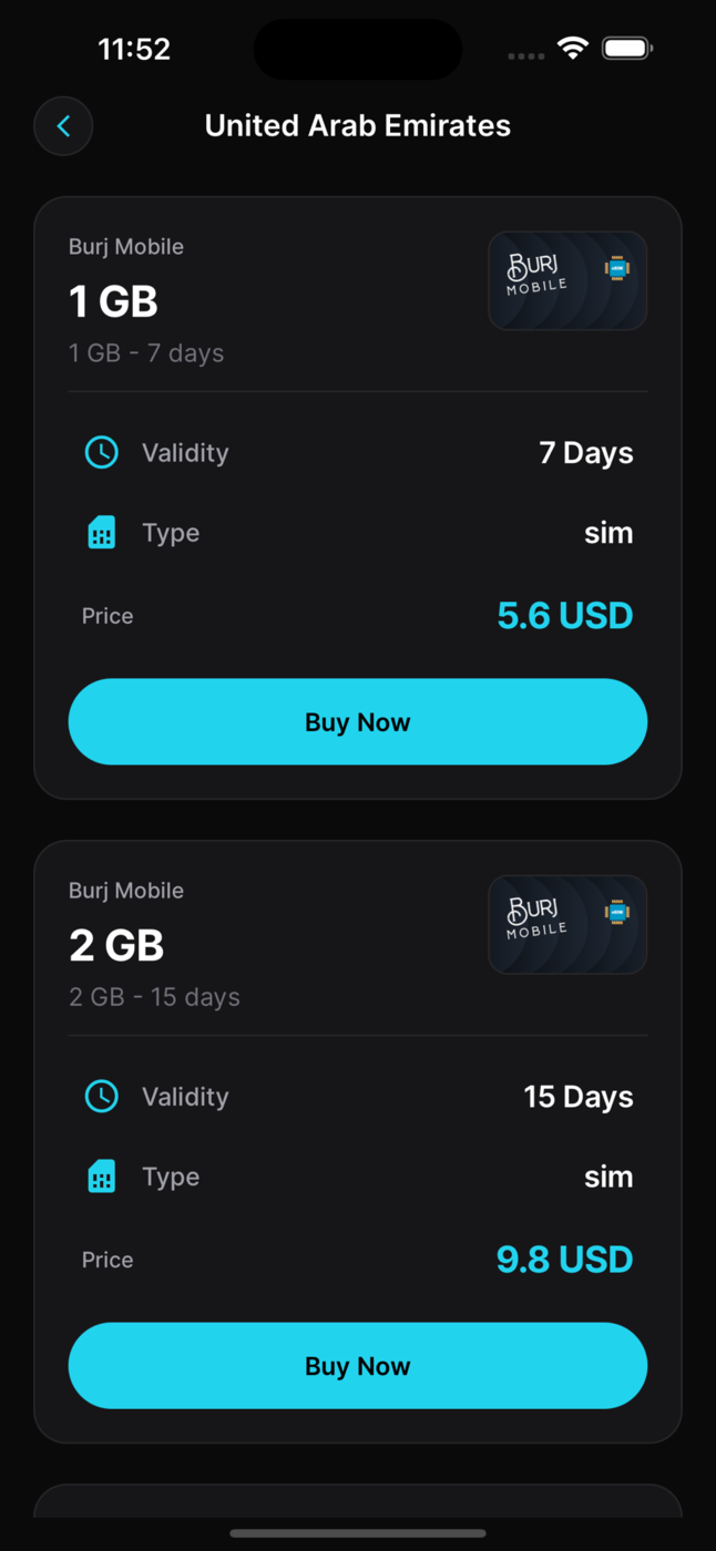 Data plans for the United Arab Emirates with prices